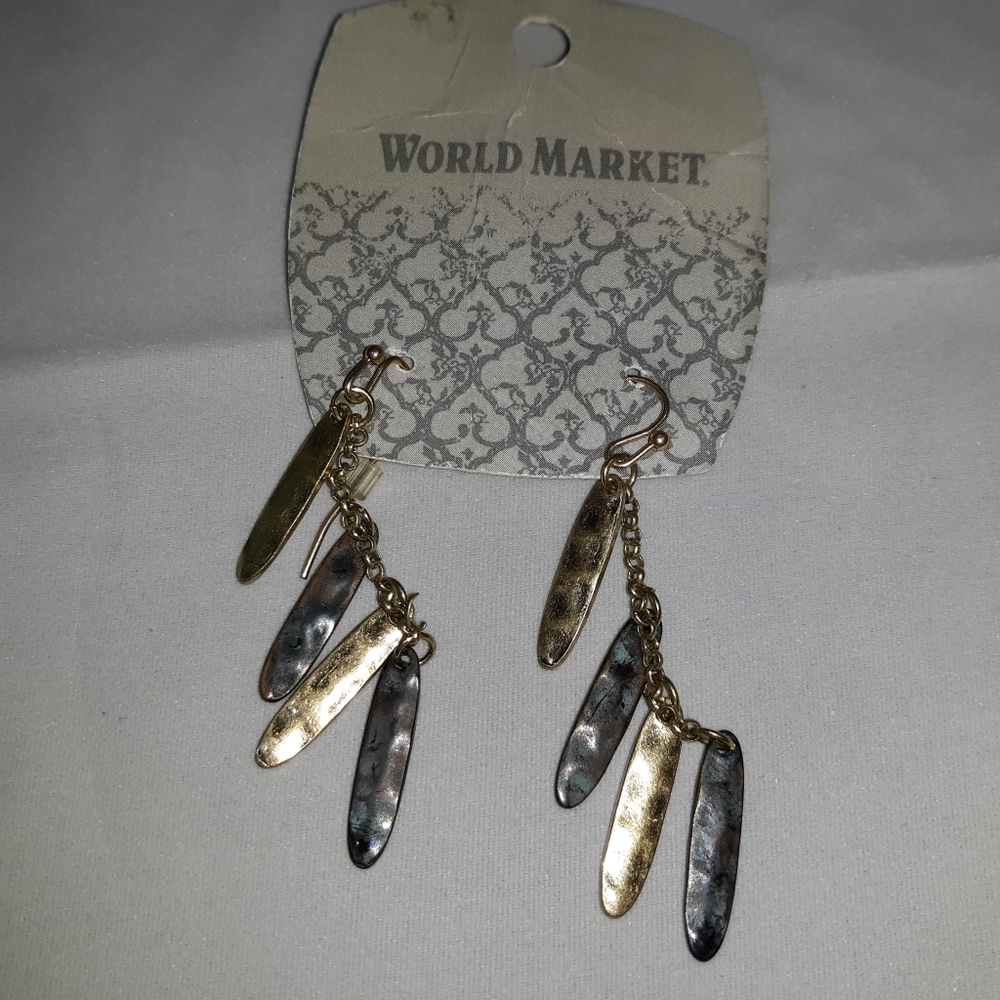 NWT World Market Dangle fishhook Earrings Goldtone